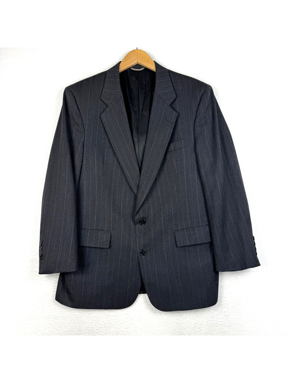 Vintage Christian Dior Monsieur Charcoal Gray Pinstripe Suit Blazer Coat 42S